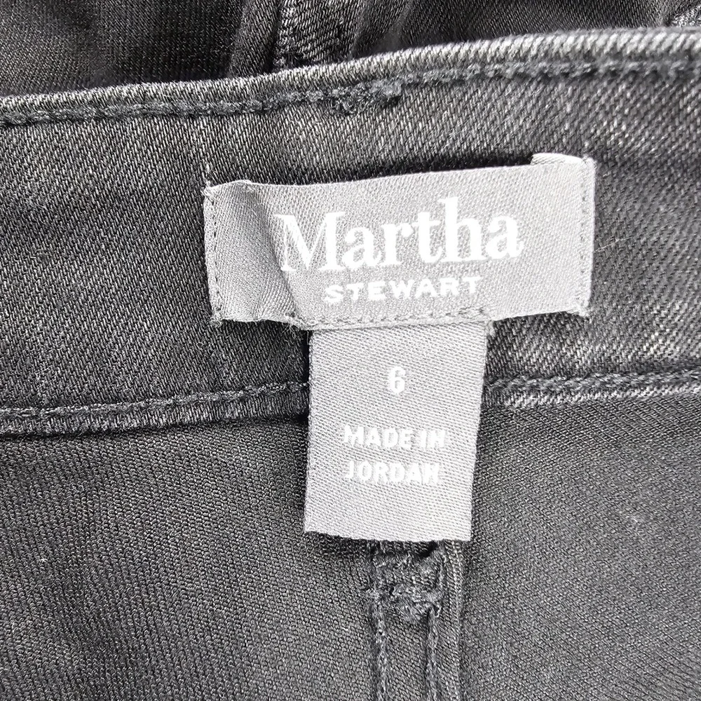 Martha Stewart Jeans Women 6 Black Blue Floral Embroidered High Rise Straight